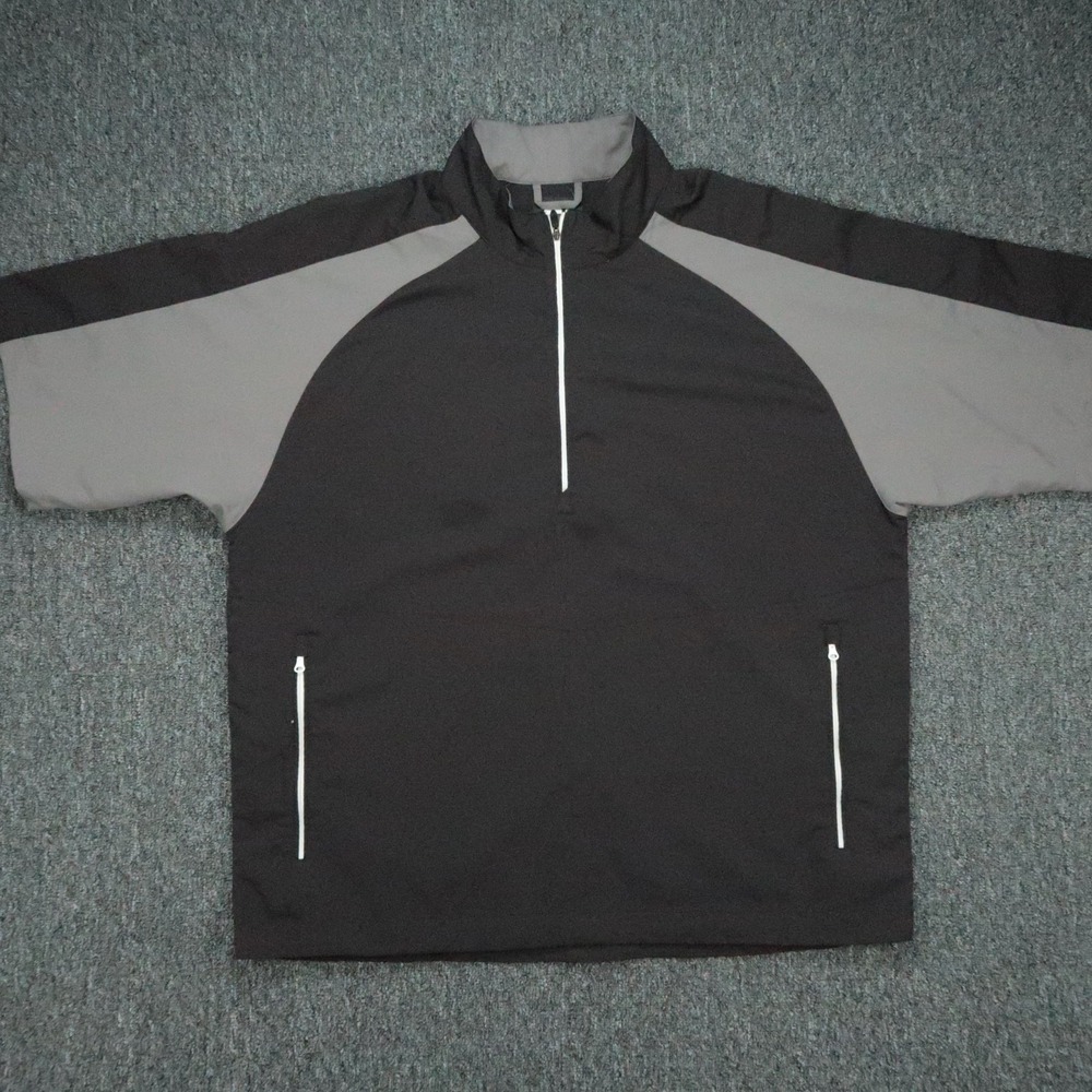 FootJoy Pullover Mens XL Black Gray Windshirt Quarter Zip Pockets Golf Athletic